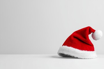 A festive Christmas santa hat isolated against a plain background