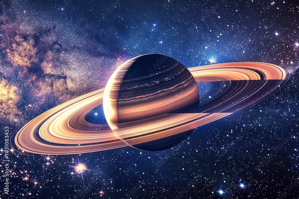 Aufkleber A stunning view of Saturn surrounded by its magnificent rings while floating in the vastness of space, capturing the beauty of our solar system on a clear cosmic night