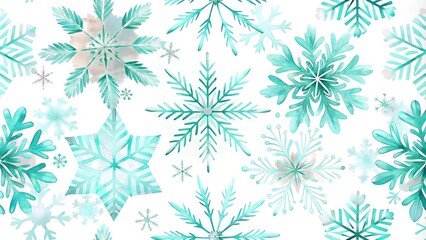 Watercolor turquoise snowflakes forming a winter seamless pattern