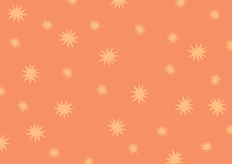 Funky yellow stars burst on orange background. Stock vector illustration in flat style.