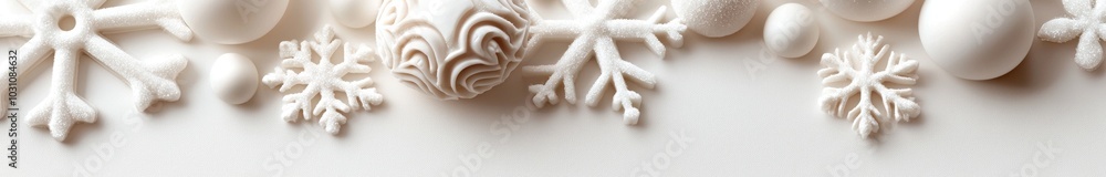 Poster a horizontal seamless banner with many layers of snowflakes of different shapes, sizes, and transpar