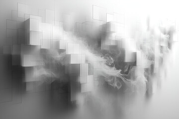 Fototapeta premium An abstract, monochromatic composition featuring blurred geometric shapes and ethereal mist, creating a sense of depth and movement.