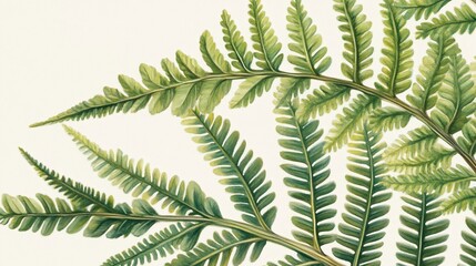 A detailed illustration of lush green fern leaves arranged artistically.
