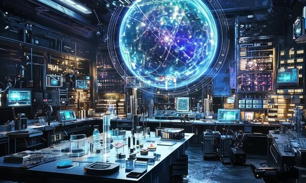 Futuristic Laboratory with Global Network