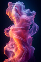 Naklejka premium A colorful, flowing abstract design resembling smoke, featuring gradients of pink, purple, and orange, set against a dark background.