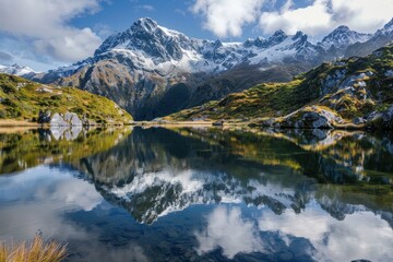 Breathtaking view of Maroon Bells reflecting in a tranquil lake surrounded by lush greenery and towering mountains under a clear blue sky in Colorado