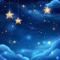Fototapeta premium Stunning dark blue frame with light art and glitter bokeh from a magical night