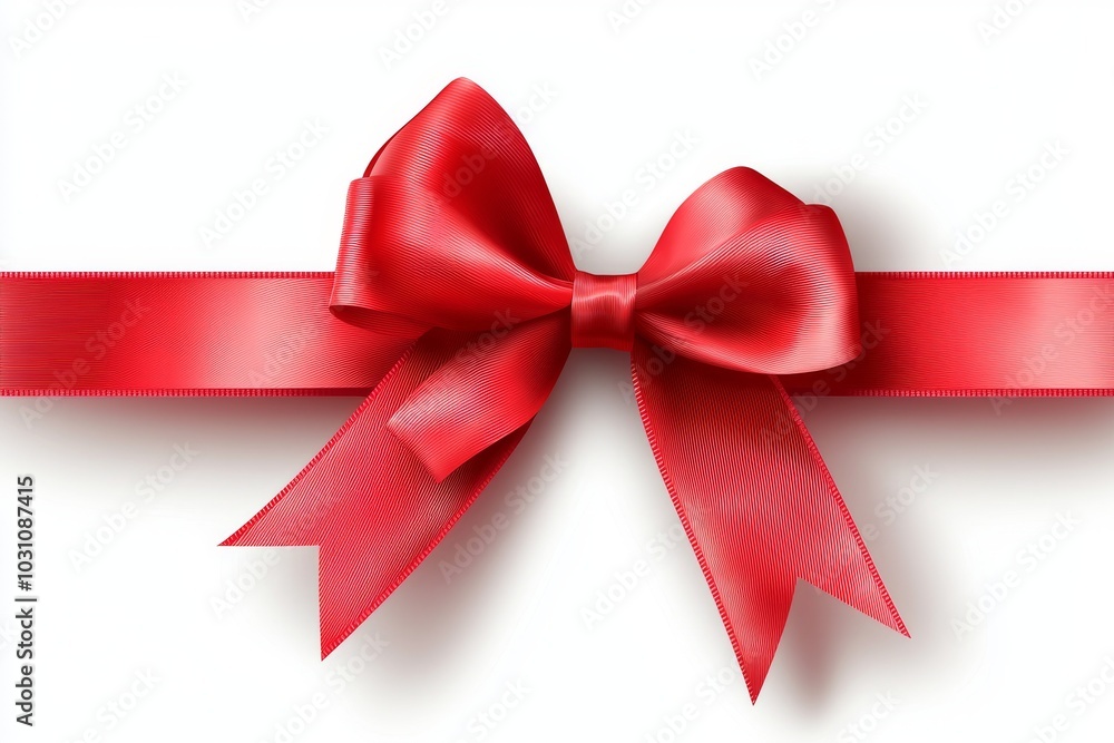 Poster a realistic red bow with black satin ribbon is placed on the corner of a white background with a sha