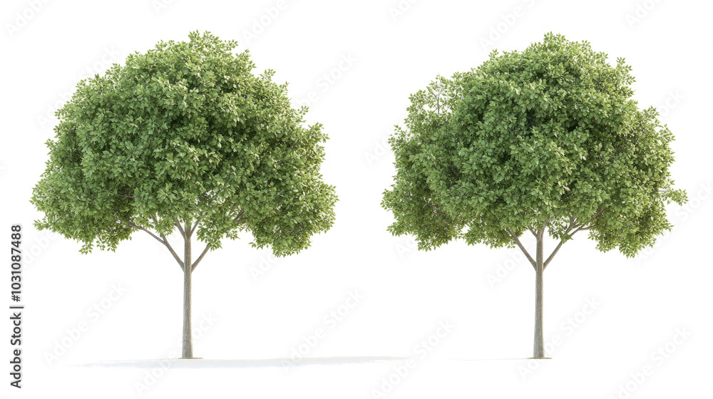 Poster two beautiful trees isolated on a white background for design purposes generative ai