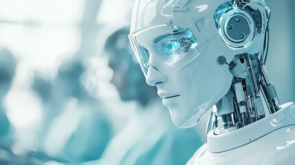 A futuristic humanoid robot with advanced technology observing its surroundings.