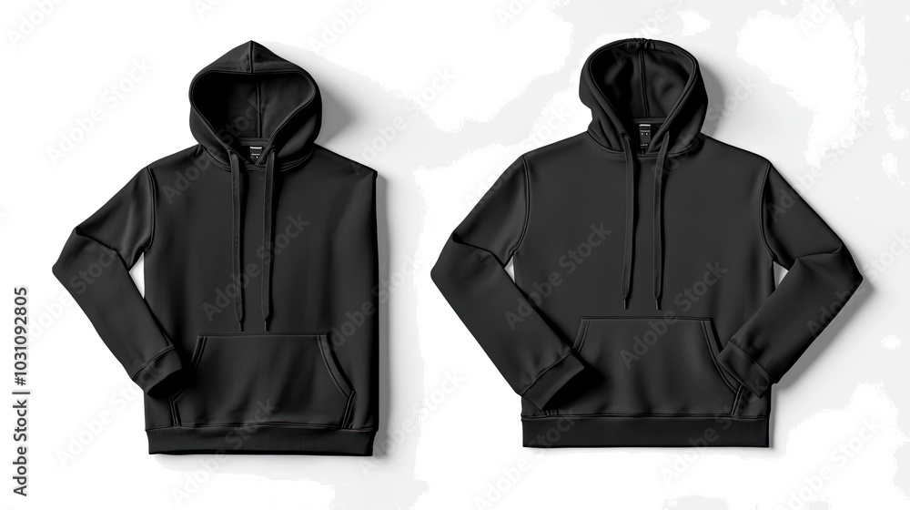 Poster set of blank black hoodies isolated on a white background for display generative ai