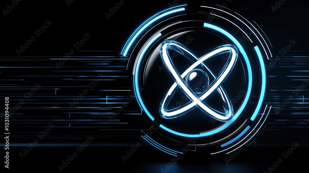 Aufkleber abstract glowing atom design with dynamic lines, suitable for modern digital backgrounds.