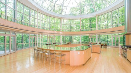 Obraz premium Modern Kitchen with Large Windows and Scenic View