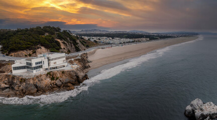 Aerial View of San Francisco Coastline with Historic Cliff House