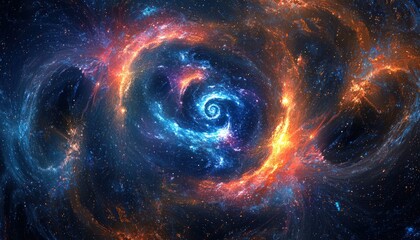 Swirling cosmic elements in vibrant colors, ideal for backgrounds or artistic expression.