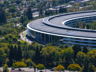 Aerial View of Apple Park and Surrounding Landscape in Cupertino