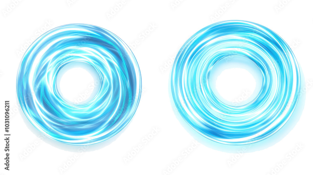 Poster blue neon circles in a collection set on a white background generative ai