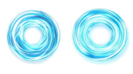 Blue Neon Circles in a Collection Set on a White Background Generative AI