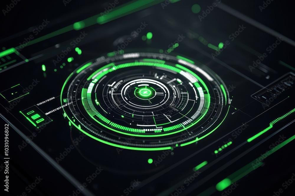 Aufkleber futuristic digital interface displaying data in vibrant green hues, showcasing advanced technology a