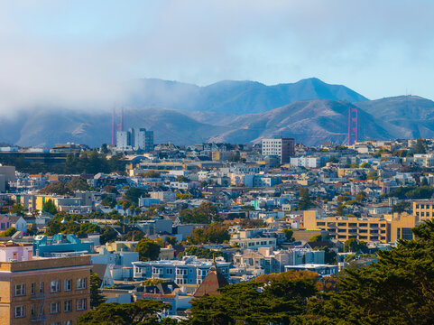 Aerial View of San Francisco with Golden Gate Bridge in Fog