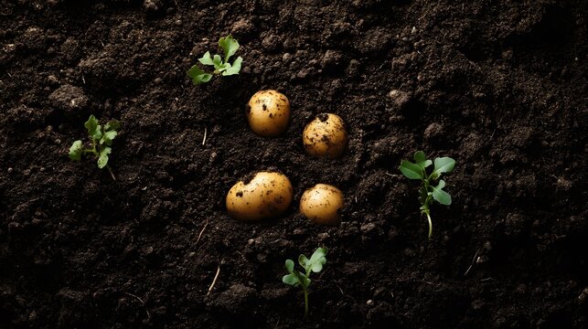 地面から掘り出したばかりのジャガイモ