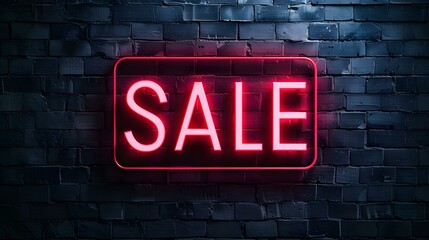Fototapeta premium Light Red Neon 'SALE' Sign on a Brick Wall