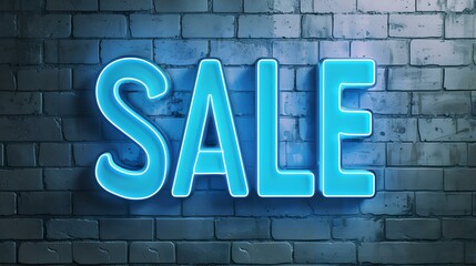 Blue Neon 'SALE' Sign on a Brick Wall