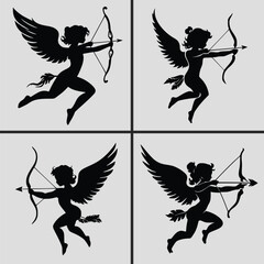 Fototapeta premium Cupid Silhouette Vector Svg, Cupid Svg, Silhouette, Vector, Cupid, Valentine Cupid Svg, Valentine Day Svg, Cupid Flying Vector, Clipart, Cupid Gift, Valentine Svg