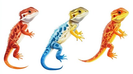 Set of 4 Simple Color Bearded Dragon Clipart on White Background - Cute and Versatile Reptile Illustrations for Designs