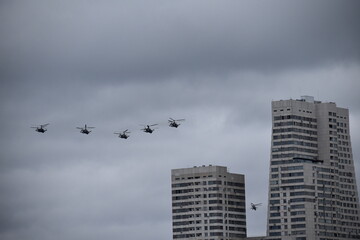 helicopters in formation 
