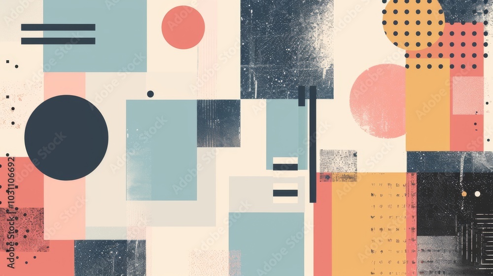 Poster a clean and minimalistic geometric design with scandinavian colors, using abstract shapes like recta