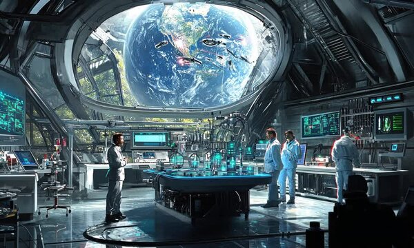 Futuristic Space Station Laboratory with Earth View