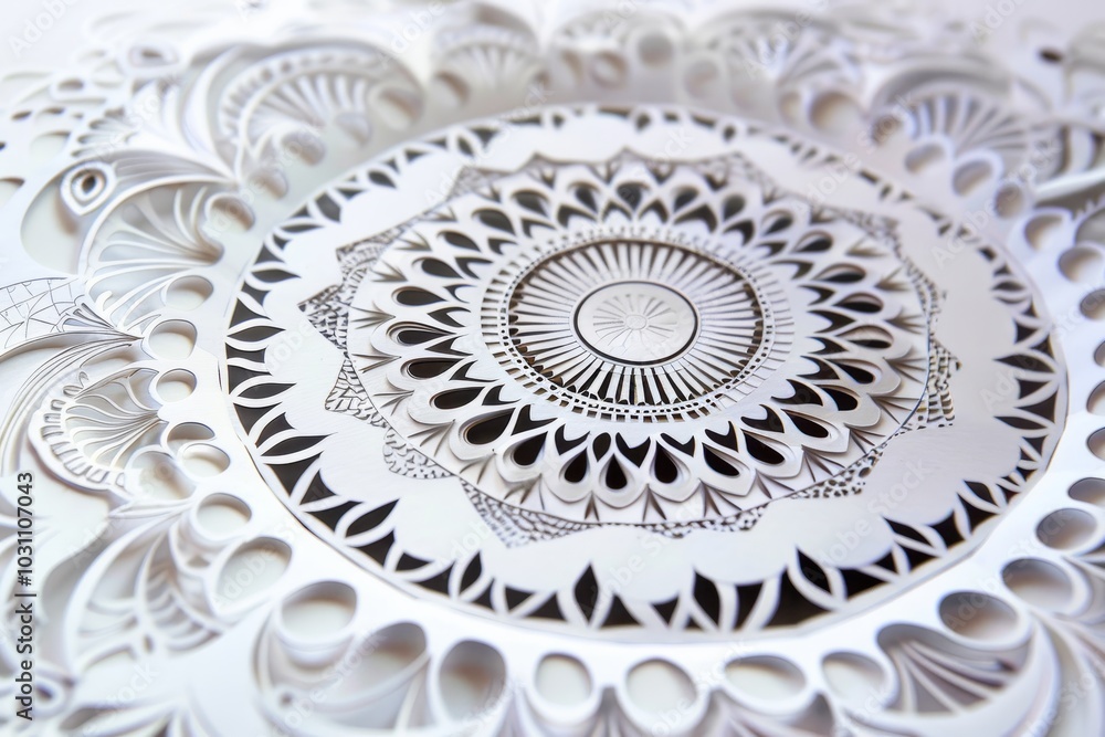 Aufkleber intricate hand-cut paper mandala design showcasing detailed patterns and artistic craftsmanship with