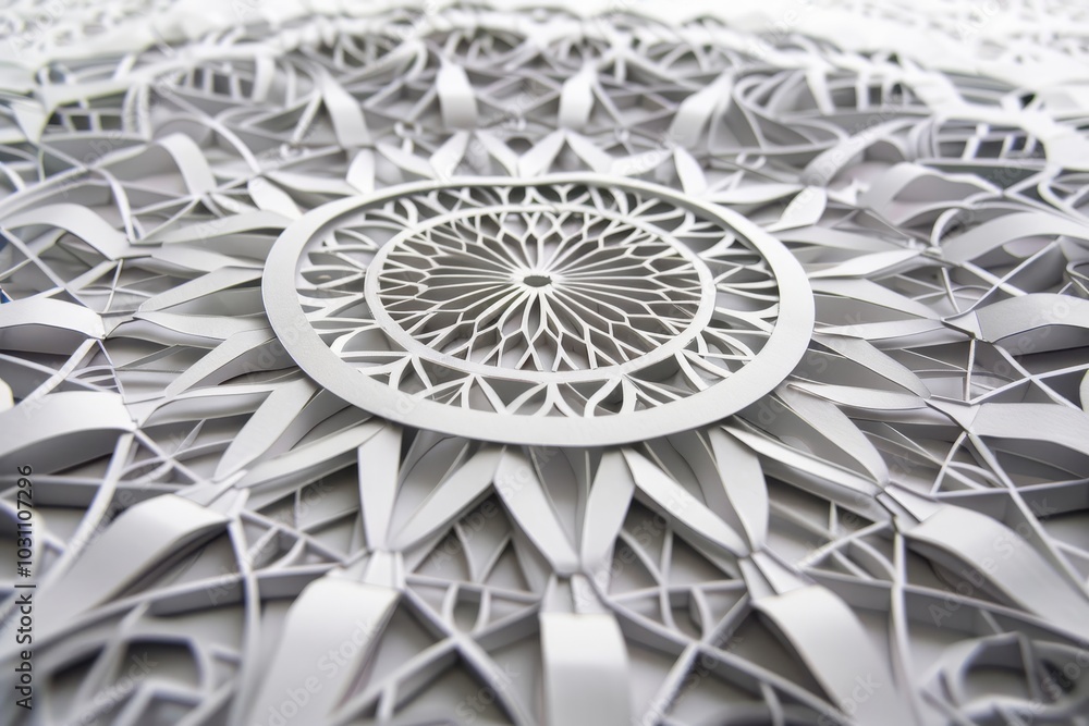 Poster intricate gray paper cut art displaying detailed geometric patterns ideal for home decor, showcasing