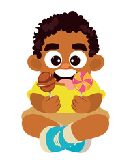 afro little boy eating lollipops candies