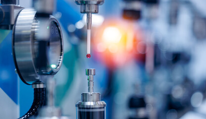 Coordinate measuring machine probe CMM with sensor quality control on blue background