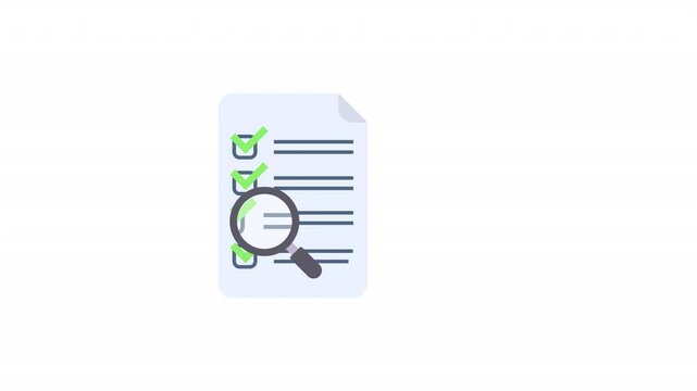 A magnifying glass reviews a checklist for quality control. A Magnifying glass inspecting a completed checklist represents concepts like quality assurance, auditing, and meticulous review.