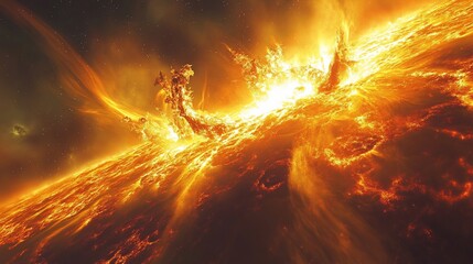 A vivid depiction of solar flares and the sun's surface, showcasing solar activity.