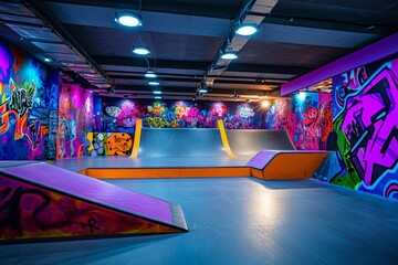 Vibrant Urban Skate Park with Graffiti Art