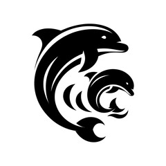 Dolphin fish mother and baby logo