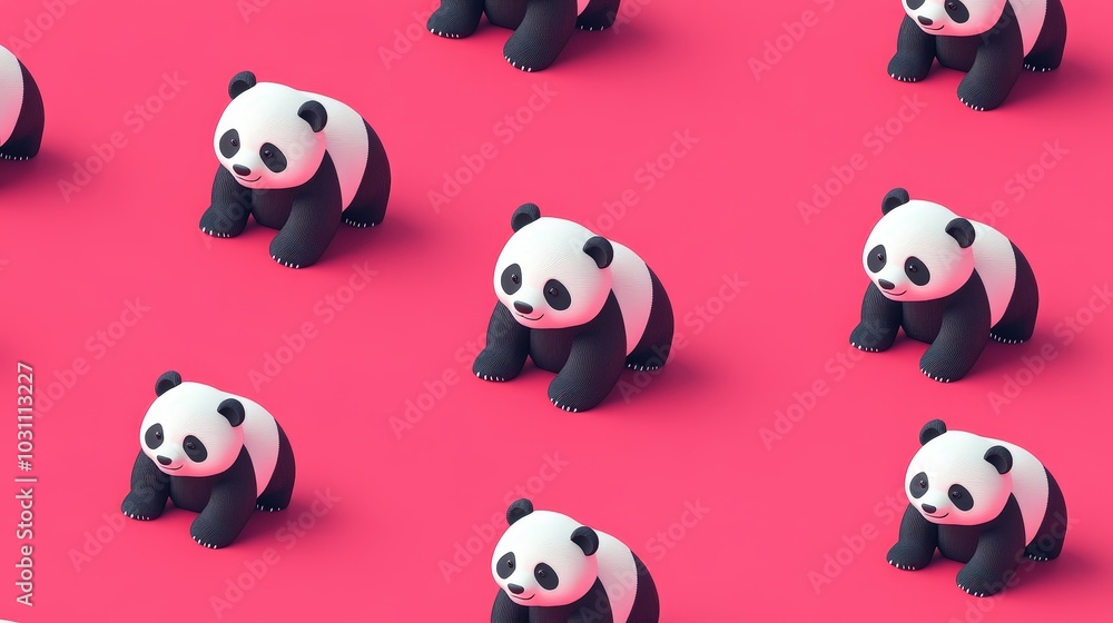 Poster pandaa-boo: playful shadow pattern on pink background in isometric view
