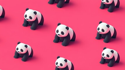 Obraz premium Pandaa-Boo: Playful Shadow Pattern on Pink Background in Isometric View