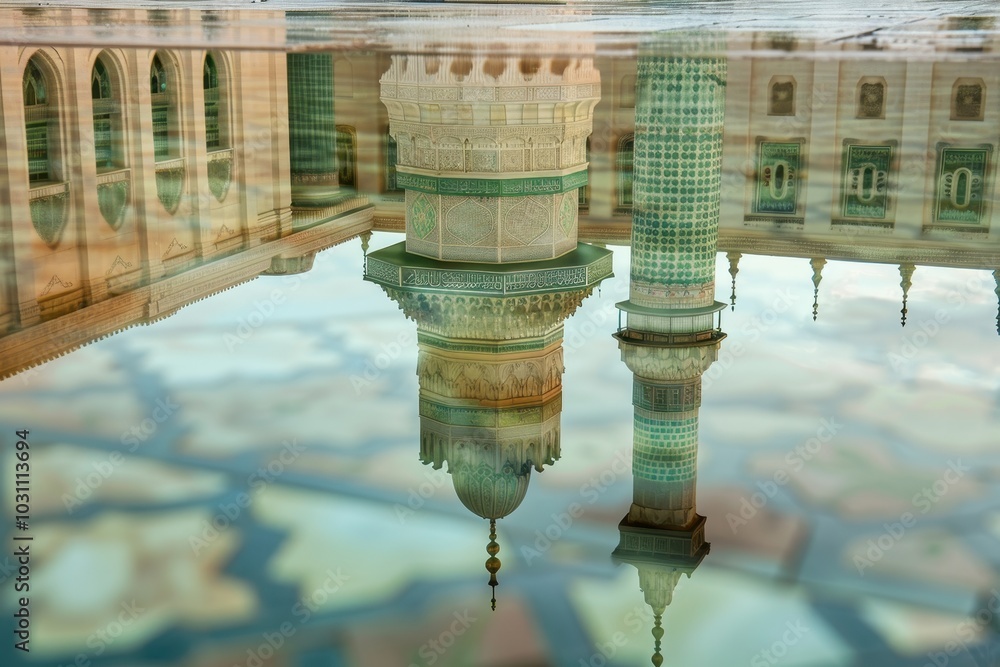 Aufkleber reflection of historic architecture in shallow water showcasing the intricate details of minarets an