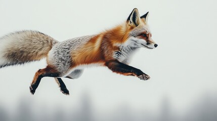 Red Fox High-Quality Hyperealistic Stock Photograph in Air with High Contrast Lighting on White Background - Studio Product Photography Asset