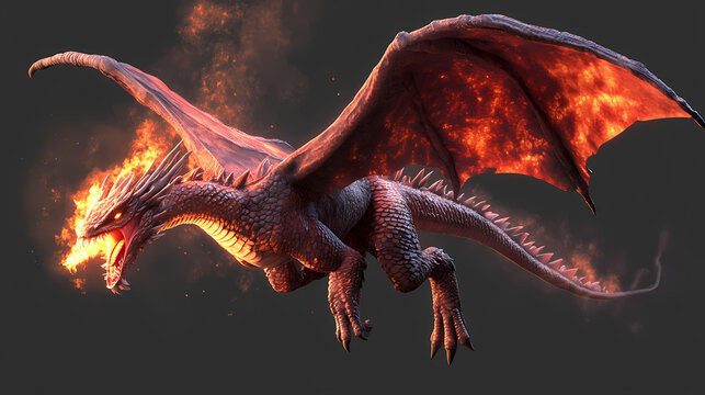 3d rendered red wyvern - a bipedal dragon isolated on transparent background - 3d illustration. fire-breathing dragon. illustration. Fire-breathing Wyvern. Illustration