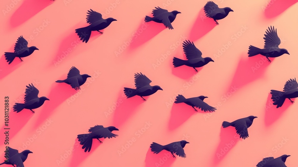Poster playful sloth pattern in isometric view on minimalist pink background - quirky shadow play design wi