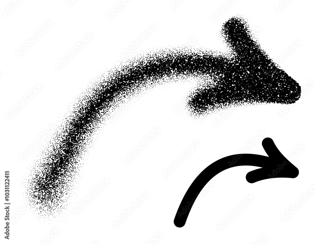 Poster a curved arrow illustration transitioning from a dotted texture to a smooth, solid form, representin