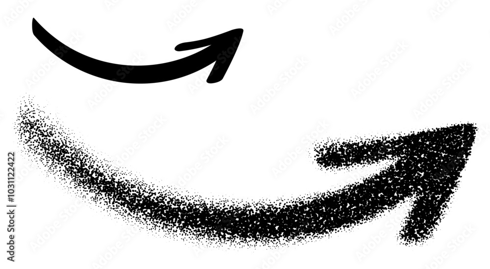 Poster curved arrow featuring a dotted gradient effect transitioning into a bold, solid outline. vector ill