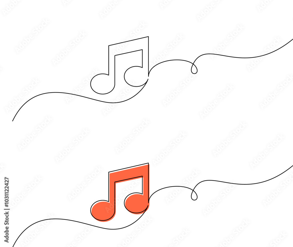 Aufkleber red music notes in a minimalist flowing line design. perfect for creative and modern projects. vecto