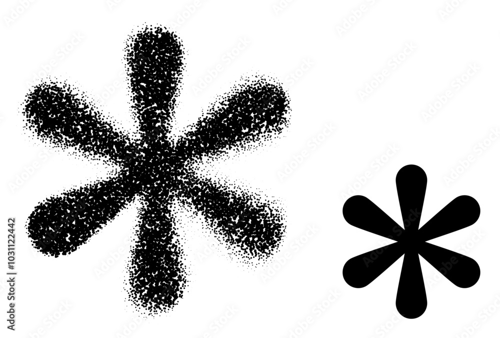 Poster vector illustration of an asterisk symbol with stippling texture, creating a dotted effect, perfect 